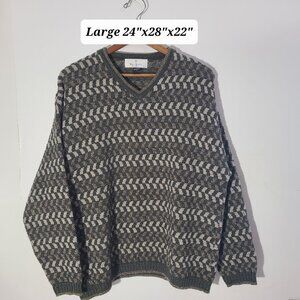 Vtg 90s Bill Blass Gray/Beige Geometric Knit Hand Framed Large Men's Sweater
